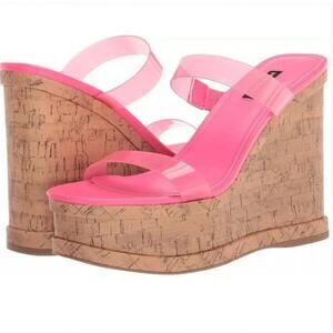 Nine West Rapps Platform Wedge Sandal 8.5 NWOT Pink Cork Travel Beach Resort